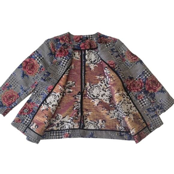 Alfani Blazer Jacket Houndstooth Floral Berry Snap Button Front Medium Petite - Picture 7 of 15